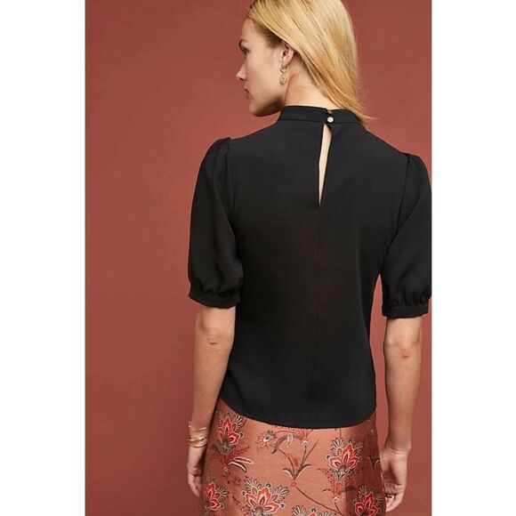 Maeve by Anthropologie Black Mock Neck Puff Sleeve Top Blouse Anthro Size 6 - Picture 3 of 10